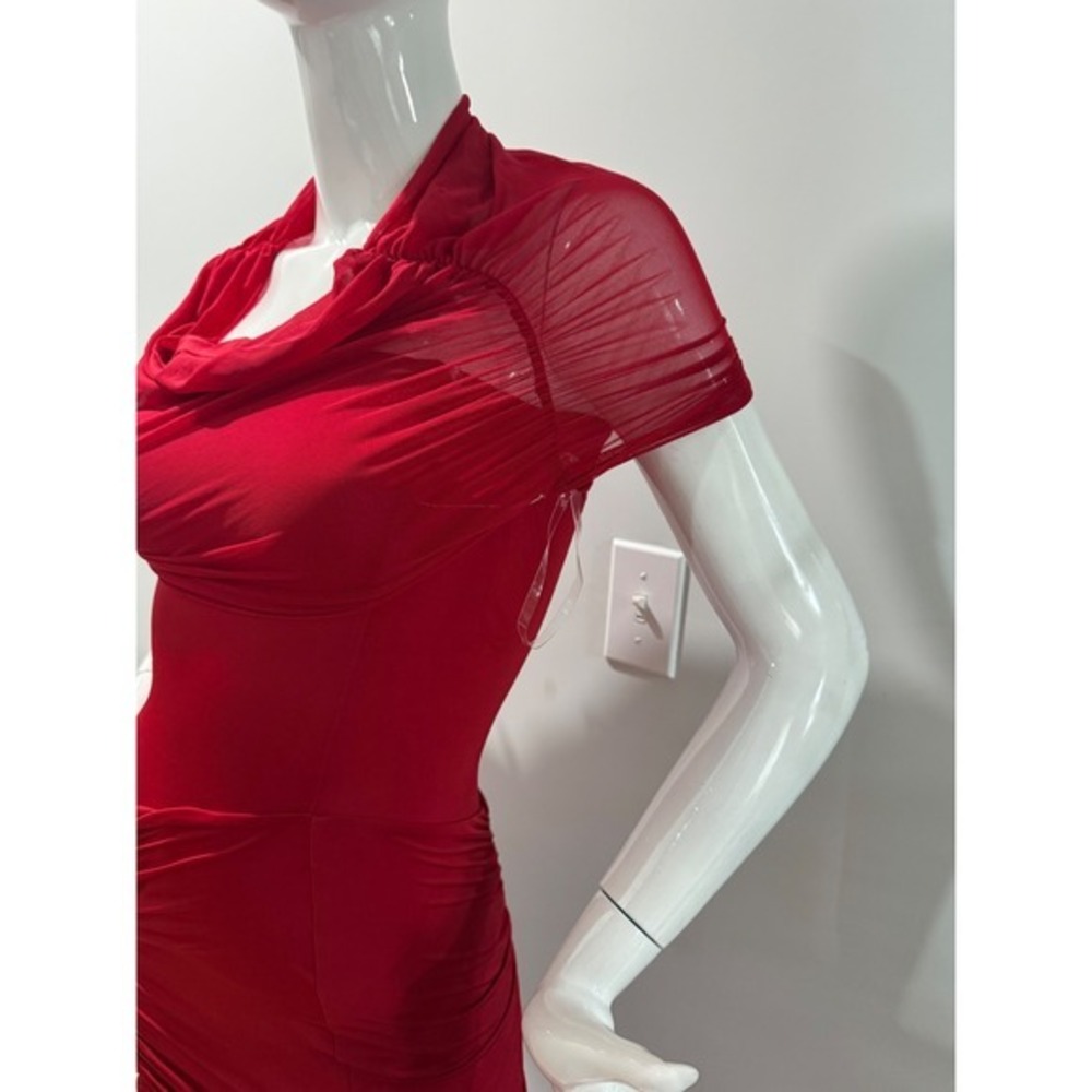 MESHKI Red Off Shoulder Ruched Mesh Maxi Dress Size XXl - Picture 10 of 17